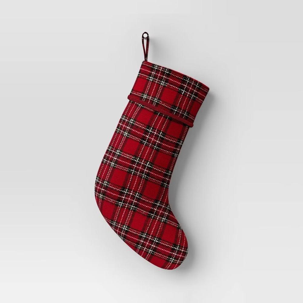 21" nwt Christmas Woolen Yarn Dyed Fabric Stocking Red/Green Plaid